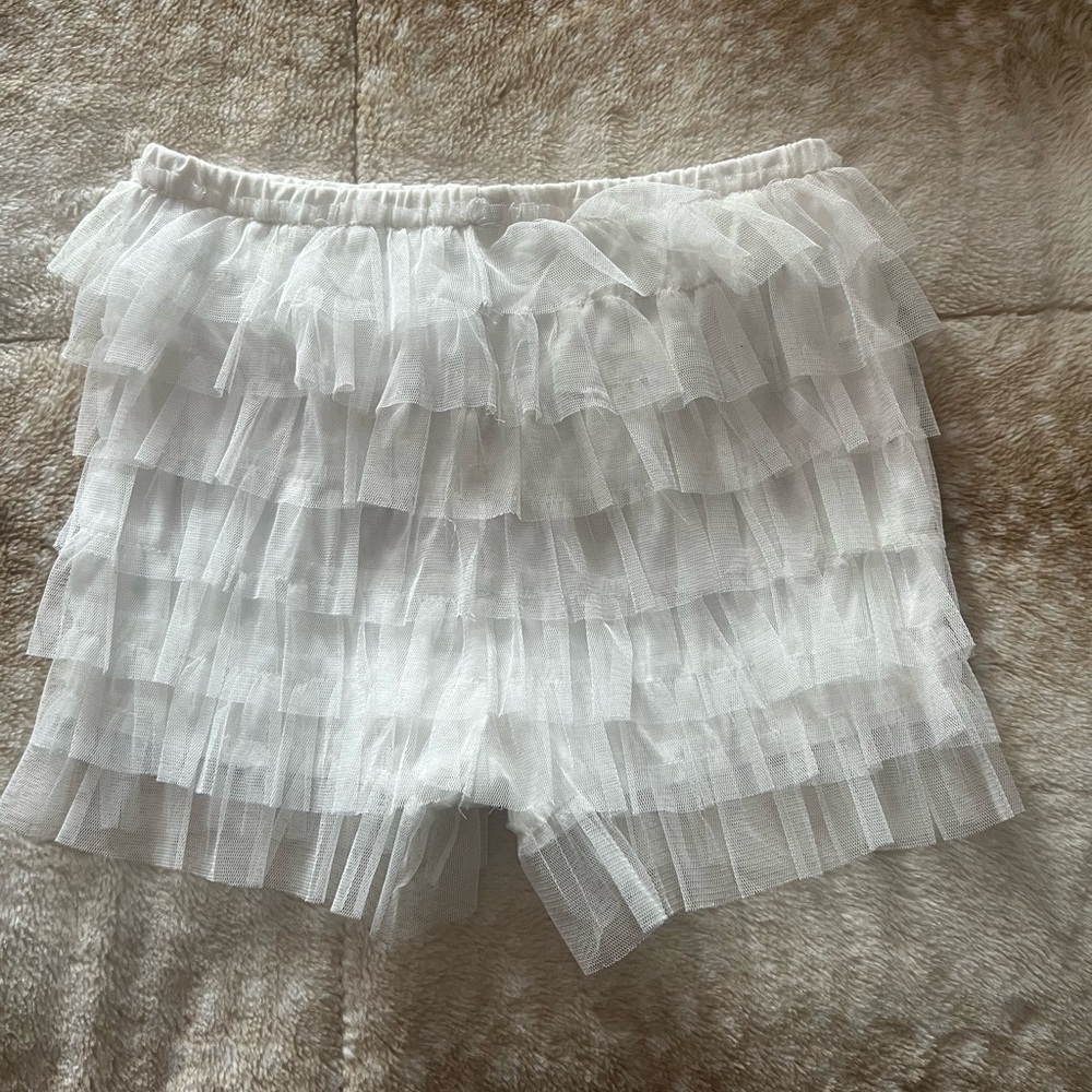 White Layered Ruffle Shorts - Picture 2 of 2